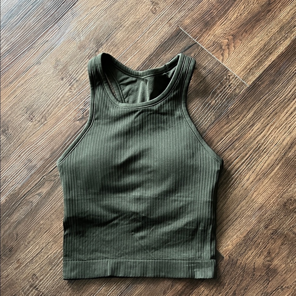 CRZ YOGA Olive Green Ribbed Sport Top